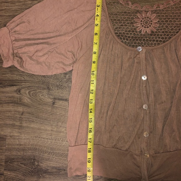 Boho Puff Sleeves Knitted Top Champagne S/M - Picture 6 of 7